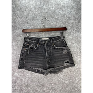 We The Free Shorts Womens 24 Black Distressed Denim Cutoff High Rise Raw Hem